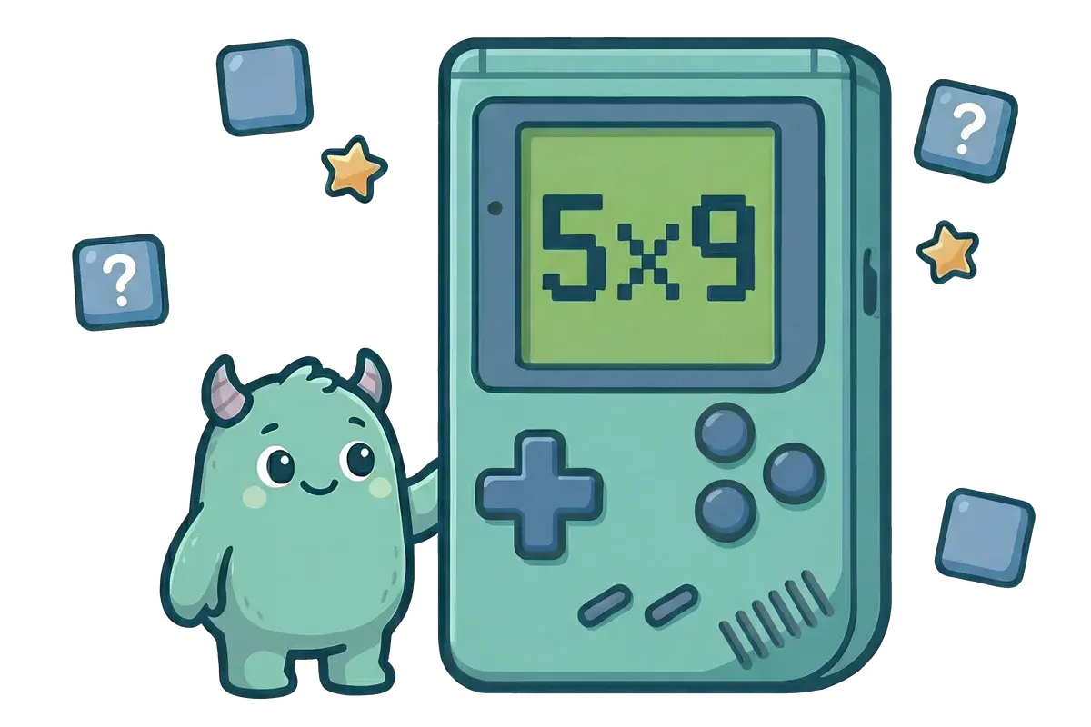 Rommy the mascot beside a handheld learning console